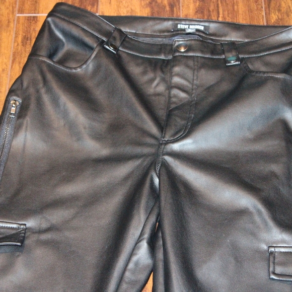 Steve Madden Black Faux Leather Cargo Pants Size L - Picture 3 of 5